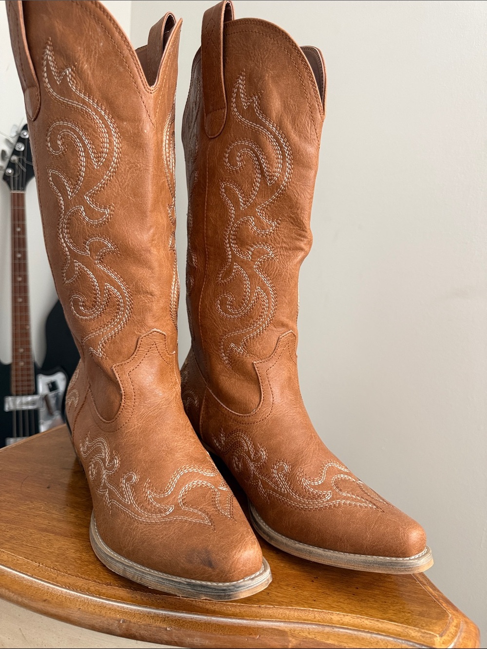 Women's Cognac Embroidered Leather Western Boots